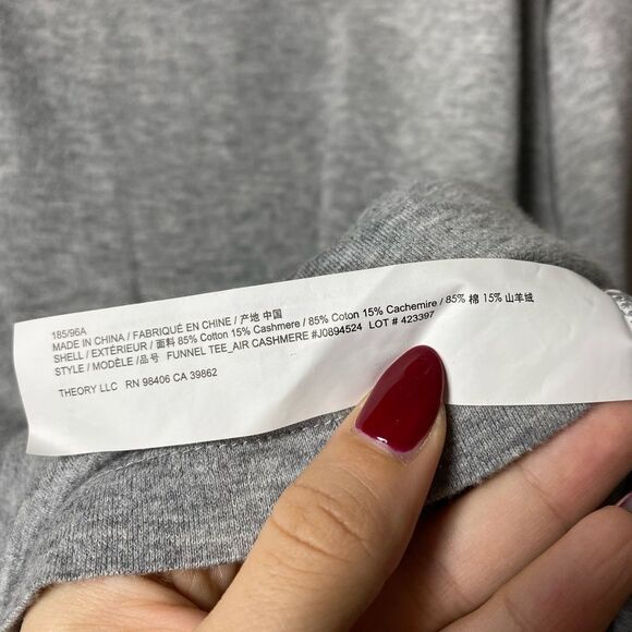 THEORY Men’s Air Cashmere Funnel Neck Long Sleeve Tee Gray Melange Sz XL - Picture 10 of 11